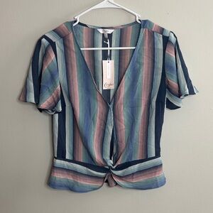 Candie’s Women's Striped V-Neck Top - Multicolor B